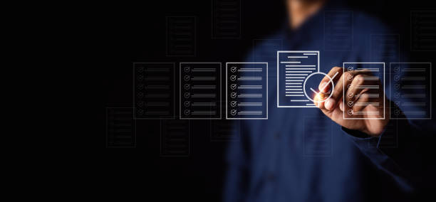 istock Performance checklist, businessman using checklist survey, filling out digital form checklist, take an assessment, questionnaire, evaluation, online survey, online exam. 1904639418