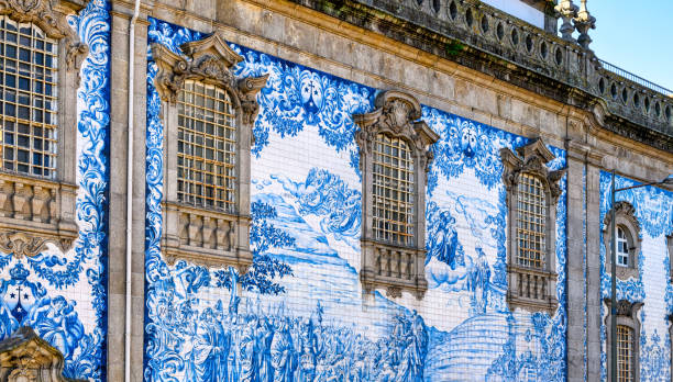Medieval Tile Mural Porto, Portugal, detail of the Medieval Church of Carmo medieval fresco stock pictures, royalty-free photos & images