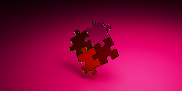 Puzzles together on dark pink background. Template design for text.