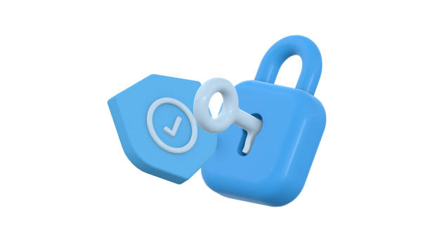 istock Cyber security internet concept. 3D Lock with Key and Protection shield. Networking Safety connect. Shield shape with padlock. Safety and privacy your data. Cartoon realistic icon isolated. 3D Render 1904671320