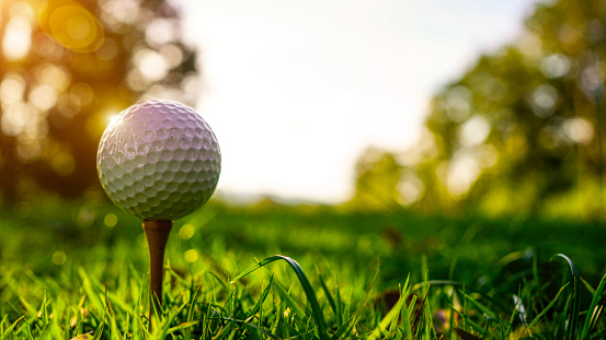 Golf stick and balls arranged in the shape of a heart