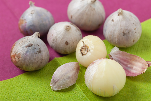 Thailand Organic Garlic Tone healthy food ingredient rustic violet background