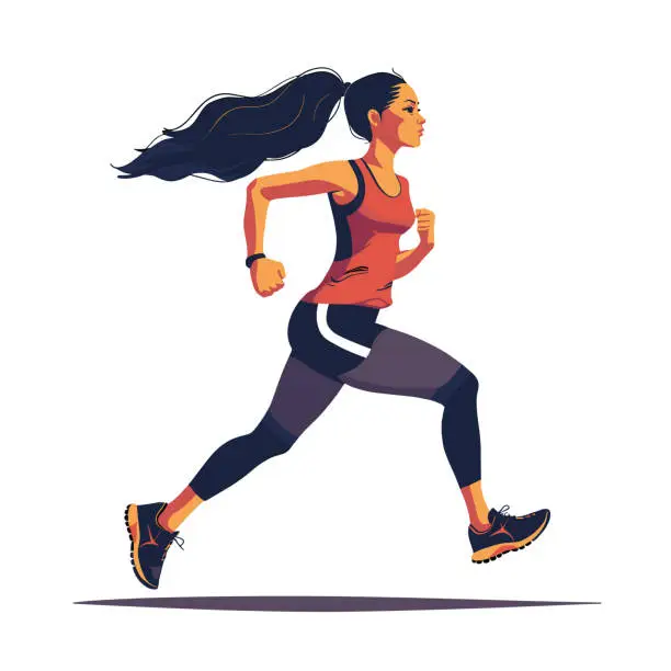 Vector illustration of A woman is running, on a white background, flat minimalistic illustration, user interface illustration, simple icon, white background.