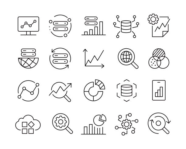 bildbanksillustrationer, clip art samt tecknat material och ikoner med data analysis icons - vector line icons - analysera