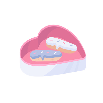 Heart shaped box with sweet donuts Valentine's day vector illustration