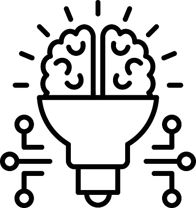 deep brain stimulation concept,  cyberkinetics Vagus nerve stimulation vector line icon design, predictive modeling or adaptive control symbol artificial intelligence sign neural circuit  illustration