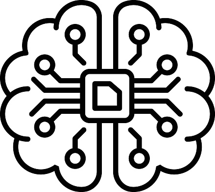 Brain implant neural implants concept, brain-machine interface technology vector line icon design, predictive modeling or adaptive control symbol, artificial intelligence sign, neural circuit illustration