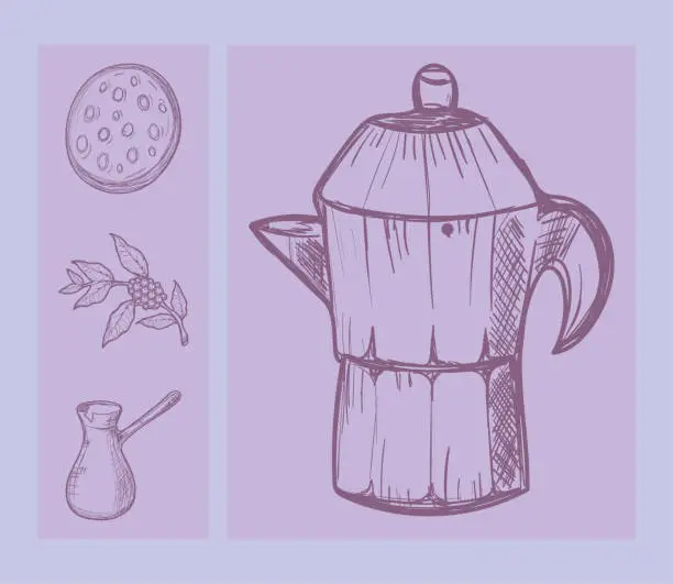 Vector illustration of set of doodle coffee