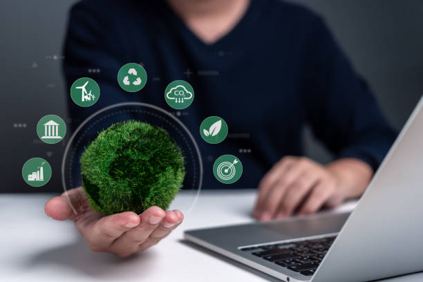 istock Reducing global warming is friendly to the environment. Innovation in technology, nature the green world, eco co2 recycling, sustainable renewable and ESG net zero carbon concept business 1904809881