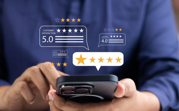 istock Online customer satisfaction Survey service concept, client rate service from experience in application,Consumer give five-Stars and feedback review for quality, Business reputation ranking from buyer 1904850521