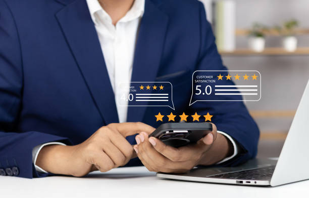 istock Online customer satisfaction Survey service concept, client rate service from experience in application,Consumer give five-Stars and feedback review for quality, Business reputation ranking from buyer 1904854329