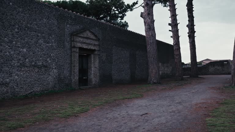 Quiet corner of Pompeii with towering pines