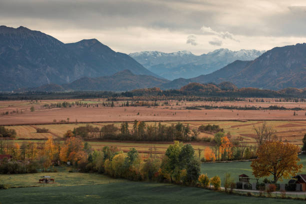 istock Panorama view over Murnauer Moos landscape with Bavarian Alp mountains during autumn 1904864083