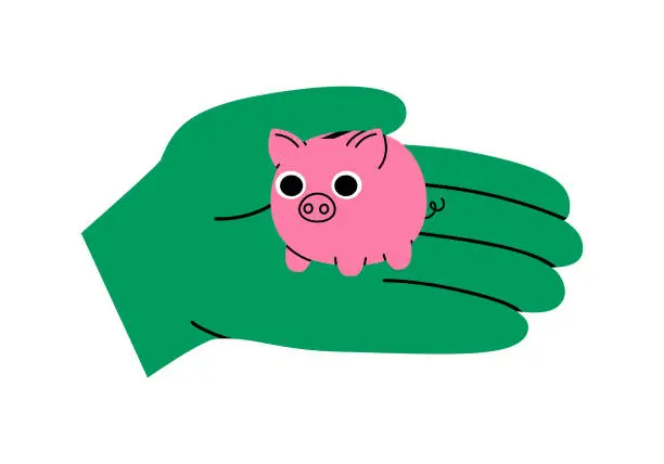 Vector illustration of Palm with small piggy bank illustration