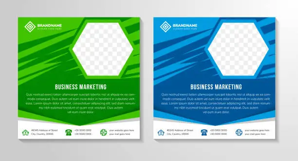 Vector illustration of collection business marketing social media feed banner design template in square layout