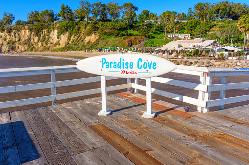 Malibu, California - January 31, 2023: Paradise Cove Beach in Malibu, Viewed from the Pier