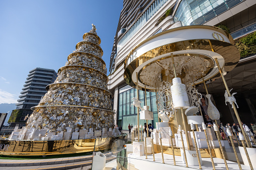 Hong Kong - December 28, 2023 : Christmas decorations in Tsim Sha Tsui, Kowloon, Hong Kong.