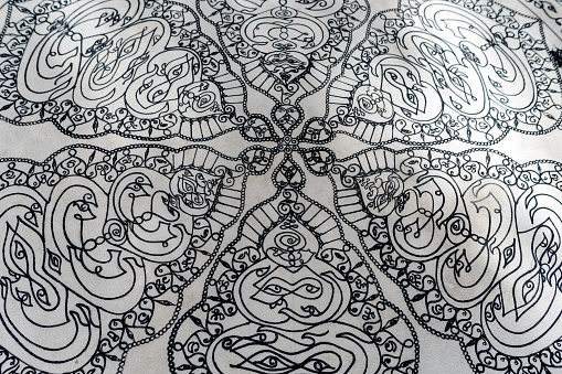 Close-up of a drum skin pattern for playing in a temple, Thailand.