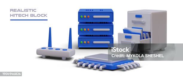 Realistic Hitech Block Blue Server Office Drawer Unit Router ...