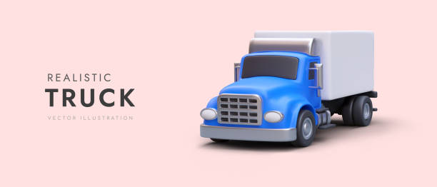 istock Realistic truck with blue cab. Cargo transportation services. Intercity delivery 1904953193