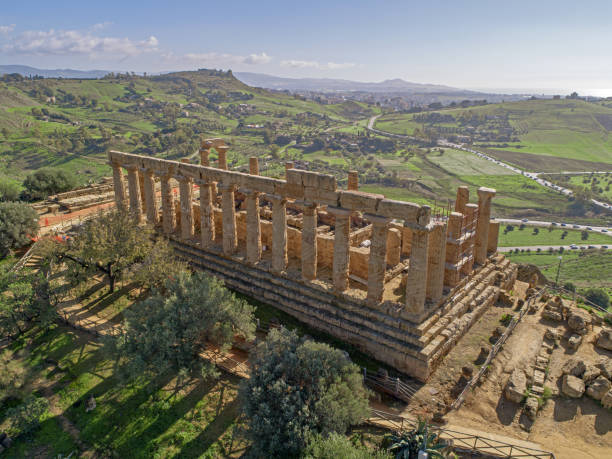 temple of juno located in the park of the valley of the temples - valle dei templi foto e immagini stock