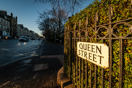 Street name sign for Queen Street in Edinburgh