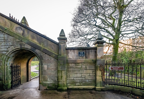 Arched walkway by the Water of Leith river in Edinburgh