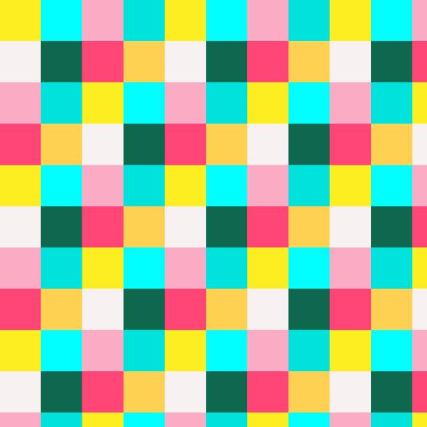 illustrazioni stock, clip art, cartoni animati e icone di tendenza di trendy vector seamless pattern with dot pixel art y2k style vintage retro video game. tech abstract background with random color pixels. vector chaotic squares mosaic pattern - background tile video