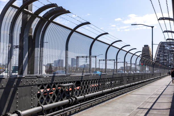 Pedestrian walkaway on Sydney Harbour Bridge, background with copy space, full frame horizontal composition