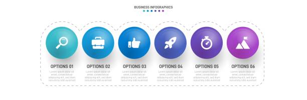 Timeline infographic with infochart. Modern presentation template with 6 spets for business process. Website template on white background for concept modern design. Horizontal layout. Timeline infographic with infochart. Modern presentation template with 6 spets for business process. Website template on white background for concept modern design. Horizontal layout horizontal bar chart infographic stock illustrations