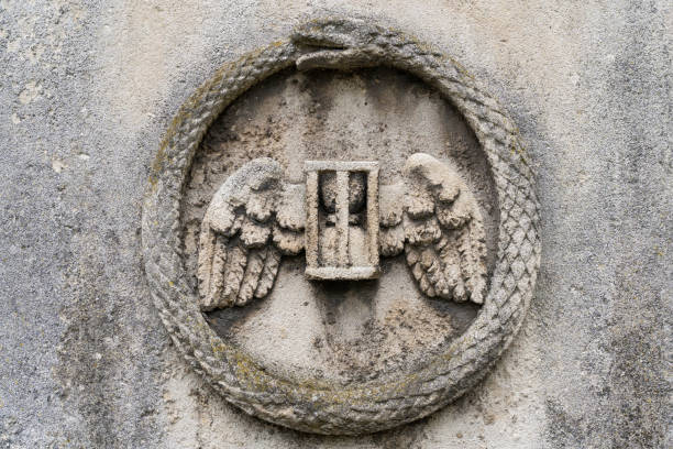 ancient, Christian, symbols, covering, old, stone tombs,