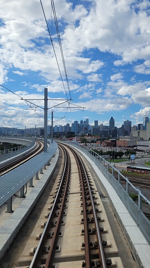 View of downtown Montreal from the REM near Central Station.