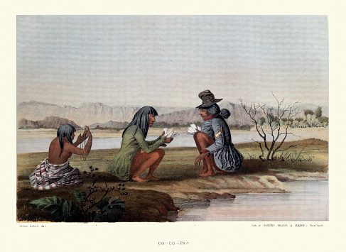 Vintage illustration Cocopah Native Americans, who live in Baja California, Mexico, and Arizona, United States 1850s