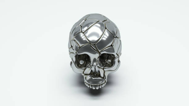 istock Silver human skull sculpture death head Halloween skeleton dead anatomy 1905229005