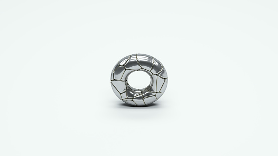 Silver torus metal fragments soft rounded reflection block circle 3d illustration render digital rendering