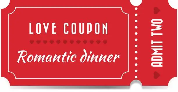 Vector illustration of Coupon book for Valentines day. Love night tickets. Best gift for boyfriend. Present for couples. Vector cards templates in cartoon style