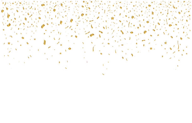 Vector confetti. Golden tinsel, confetti fall from the sky. Shiny confetti . Holiday, birthday. - ilustração de arte vetorial