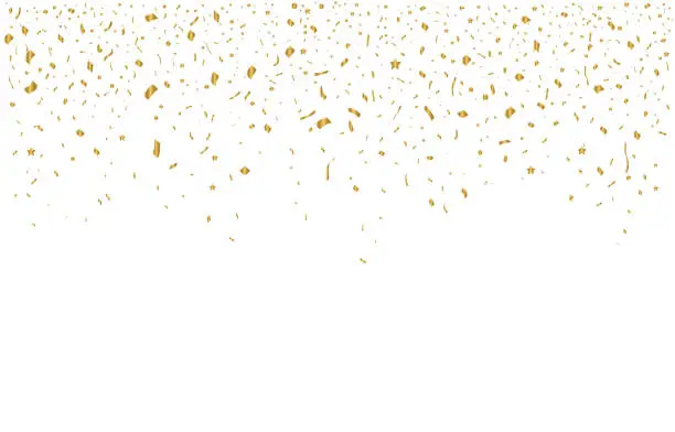 Vector illustration of Vector confetti. Golden tinsel, confetti fall from the sky. Shiny confetti . Holiday, birthday.