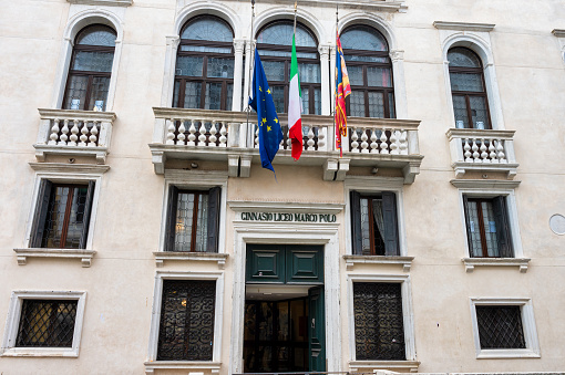 Venice, Italy- Feb 23, 2023: Ginnasio Liceo Marco Polo in Venice