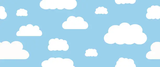 Vector illustration of Vector flat illustration. White clouds set isolated on blue background. Perfect for cover, wallpaper and textile design.