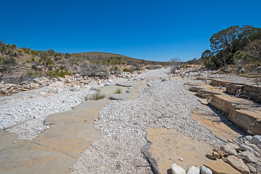 Eroded and Layered Rocks in a Desert Arroyo in Gaudalupe Mountains National Park in Texas