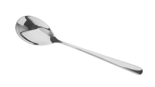 istock One shiny silver spoon isolated on white, top view 1905489818