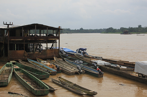 Boats in a river in Chocó, Colombia.