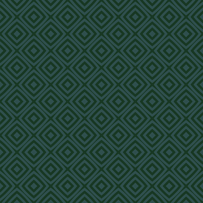 Simple vector geometric seamless pattern with diamond shapes, rhombuses, squares, grid, repeat tiles. Subtle minimal abstract background. Modern dark green texture. Elegant design for decor, textile
