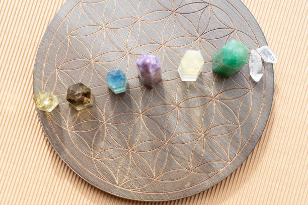 istock Healing crystals on brown background 1905545626