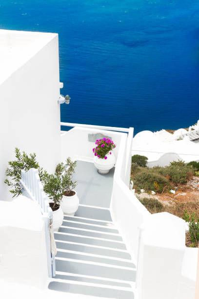 istock view of volcano caldera with stairs, Santorini 1905545636