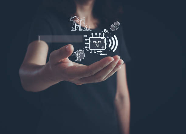 istock Chat AI concept. Business person chatting with a smart AI using an artificial intelligence chatbot command prompt to generate something. Futuristic open technology for customer service and support. 1905564645