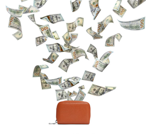 istock Dollar banknotes falling into purse on white background 1905568222