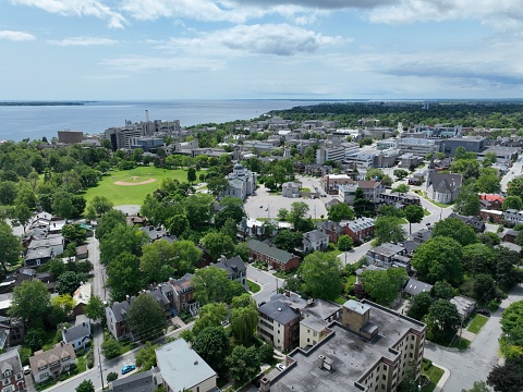 Aerial view of Queen's University, Kingston, Ontario, Canada.