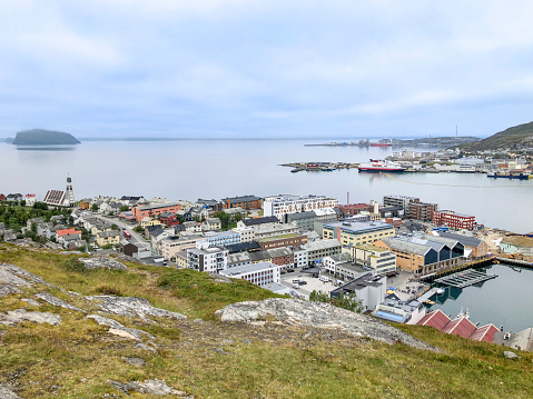 scenic view to harbor of Hammerfest, Norway